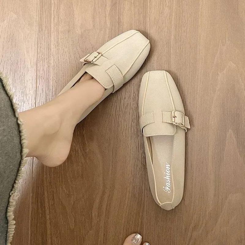 Moccasins Shoes for Women with Straps Square Toe Woman Flats Lastest Beau Today Cheap Liquidation Shoe Casual Vacation Spring 39