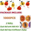 Halloween Stickers for Kids, 1000 Pcs Byhoo Halloween Pumpkin Bat Spider Stickers Roll, 16 Vibrant Colors and Designs, Round Seal Label Stickers,