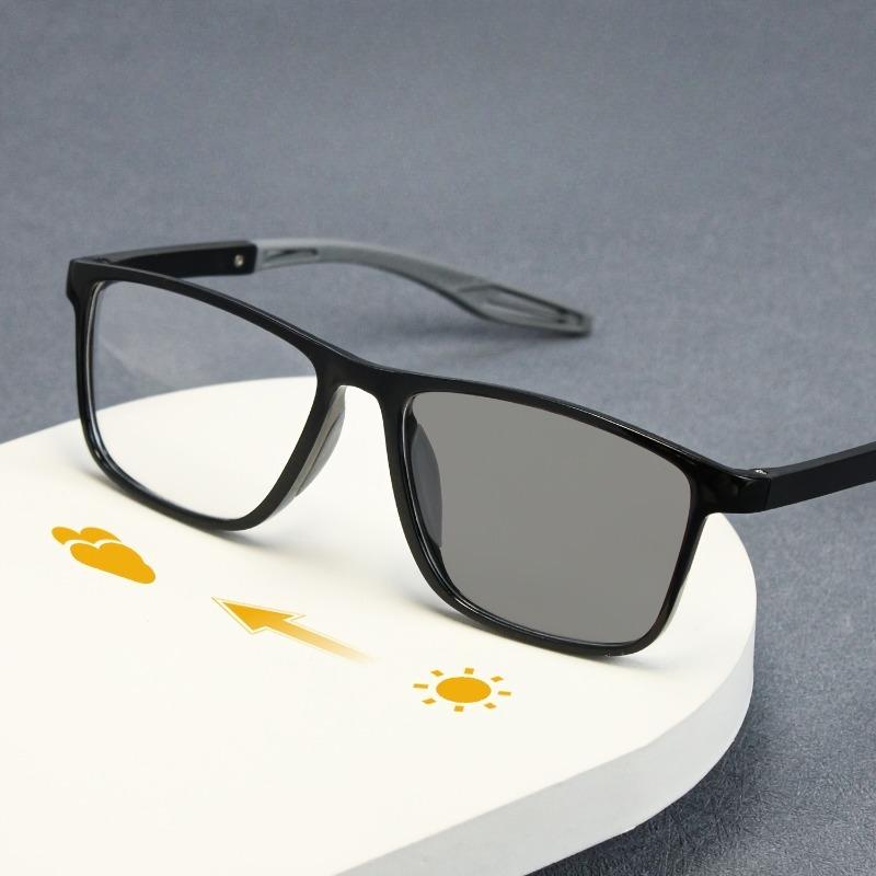 1pcs Sports Style Color-Changing Reading Glasses Set Classic Frame Design with Enhanced Pochromic Lenses
