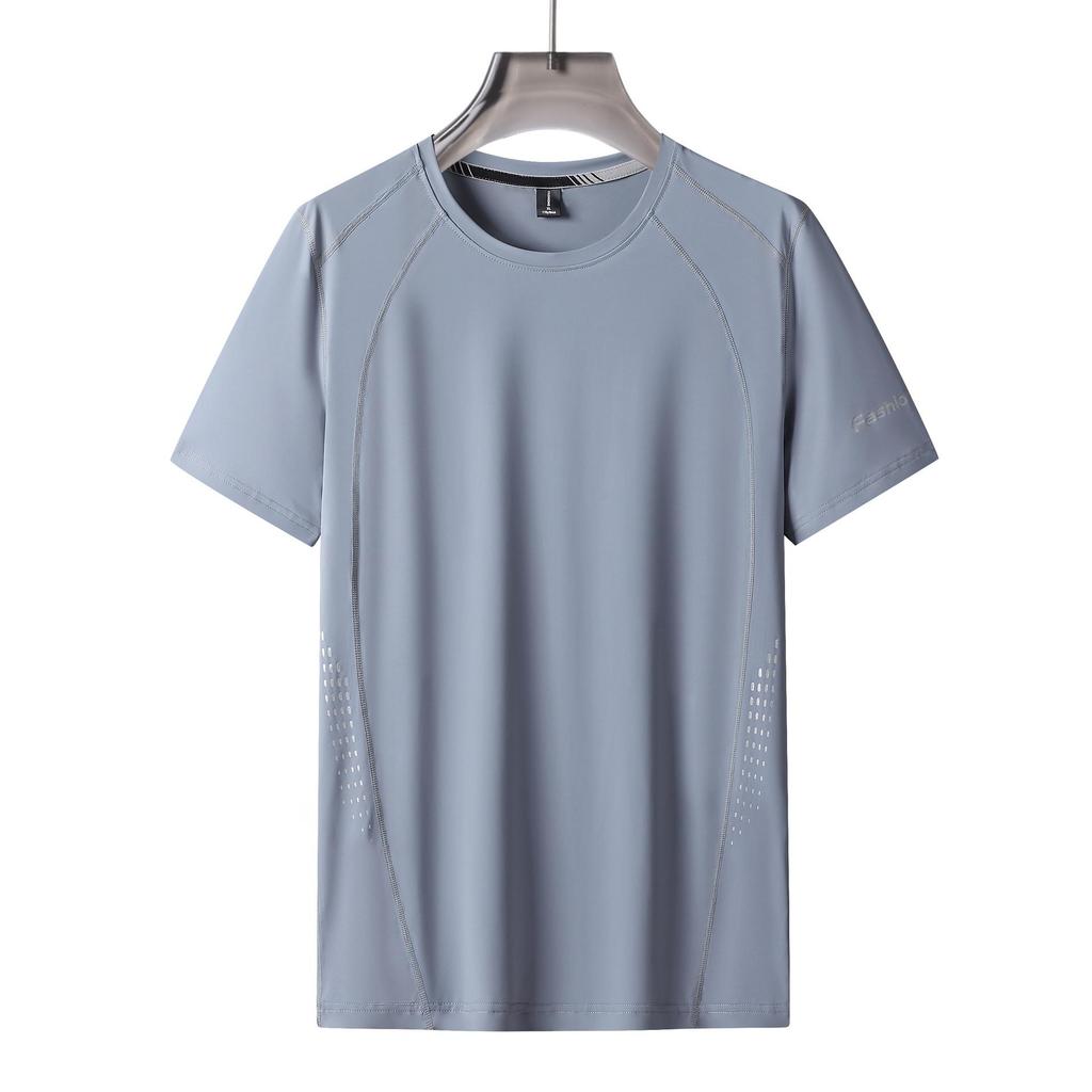 Men's Summer Casual T-Shirt Quick-drying Breathable Sports Short-Sleeve Elasticity Plus Size Loose T-Shirt Solid Color Round Neck Comfortable Tee