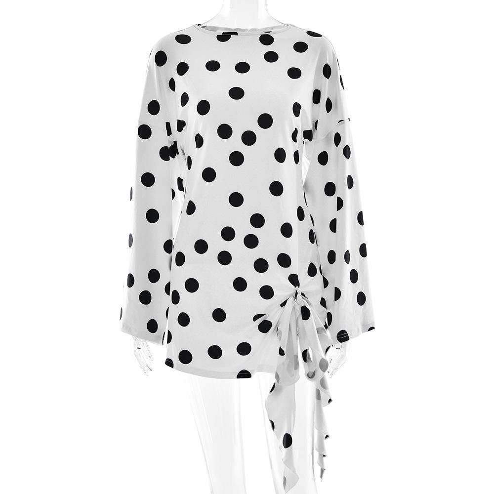 eBay summer hot new product light luxury Spice Girl polka dot dress fashionable sexy slim split skirt S белый
