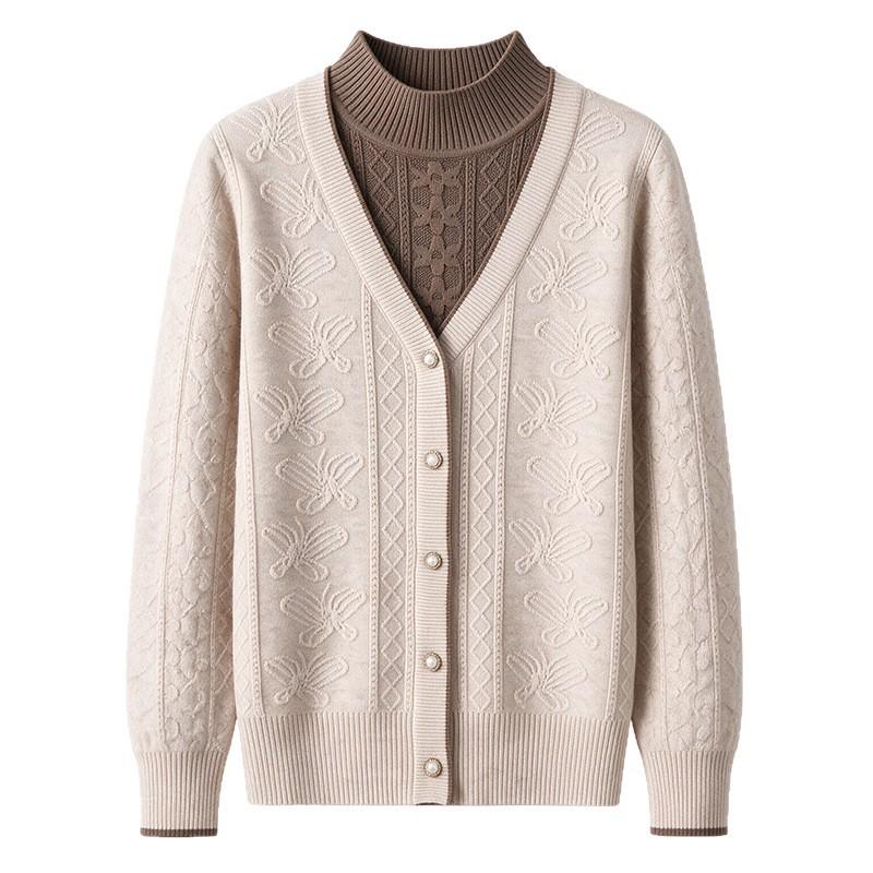 Chic Two-Piece Wool Sweater for Middle-Aged & Elderly Women, Versatile Autumn/Winter Top, Stylish Base Layer Mother's Wear.