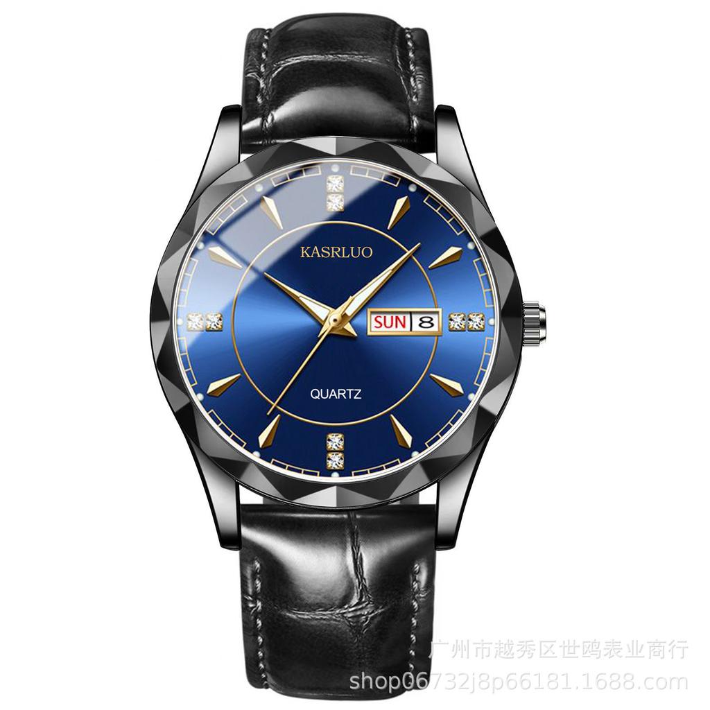 Trendy Men'S Watch Men'S Waterproof Stainless Steel Double Calendar Premium Quartz Watch Luminous
