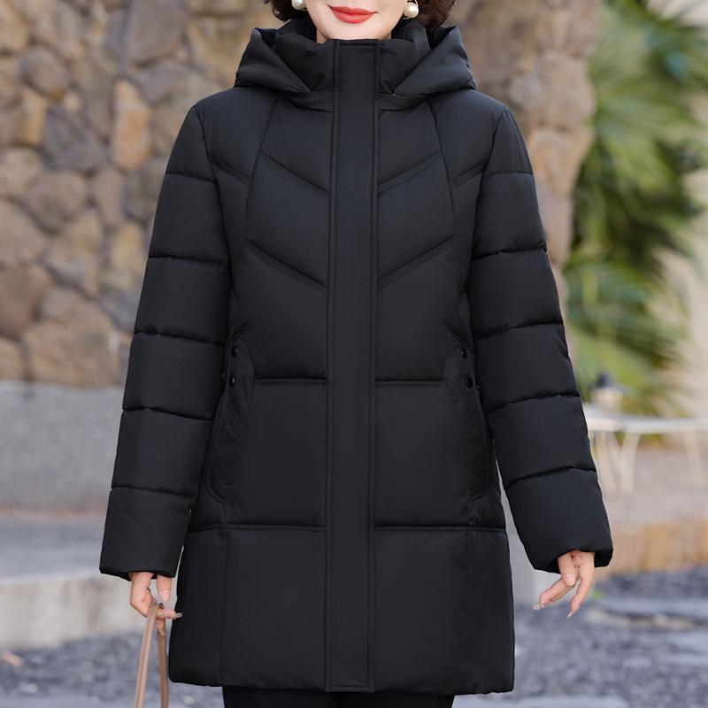 Jaquetas de Inverno Femininas Tamanho Grande 2XL-6XL Meia Idade Com Capuz Elegantes Soltas Espessas Quentes Parkas Longas Casacos Femininos