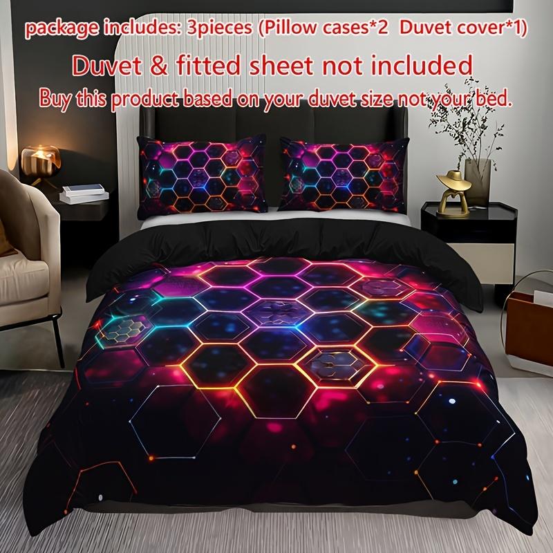3-Piece Honeycomb Hexagon Pattern Duvet Cover Set Futuristic Tech Design 100% Polyester Breathable All-Season Christmas Gift