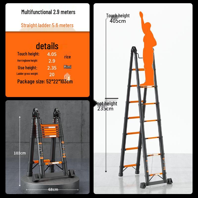 Multi-Function Thickened Carbon Steel Telescopic Ladder: Household A-Frame & Bamboo Joint Folding Engineering Ladder