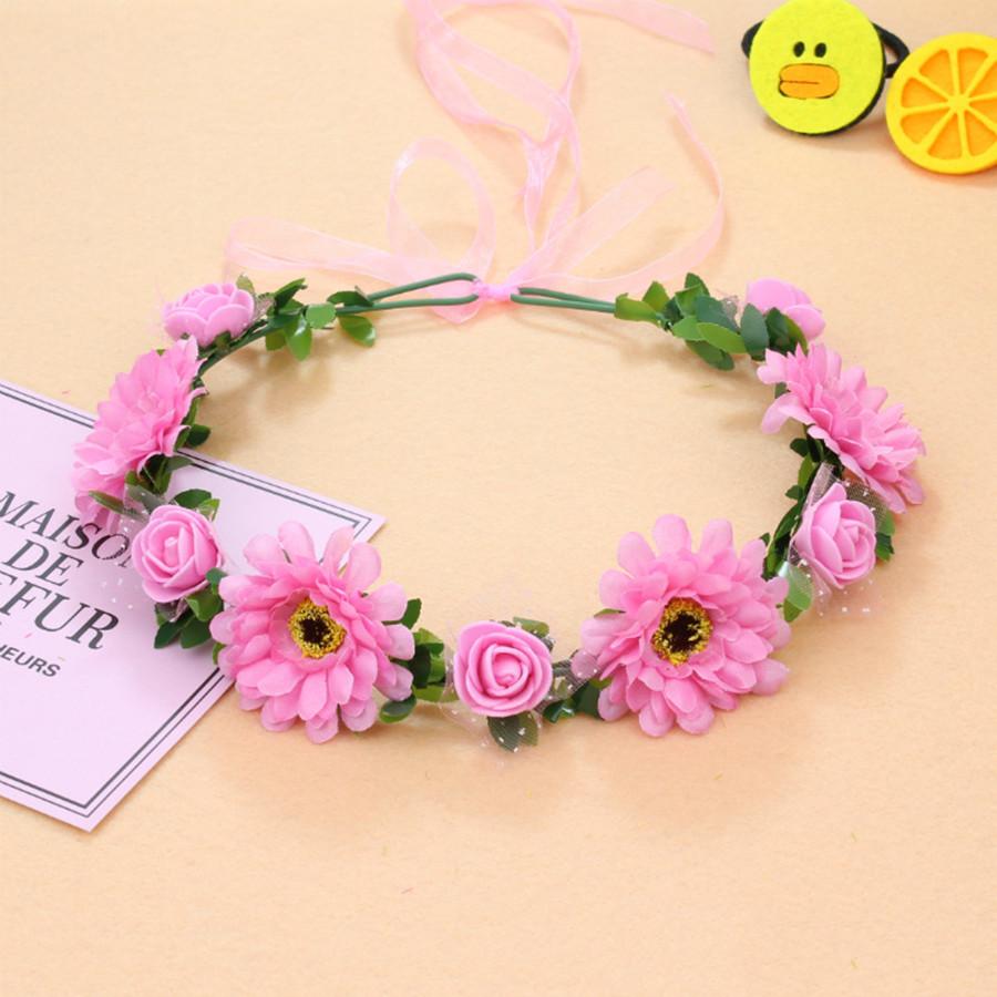 Pink Flowers Crown Festival Headpiece Women Hair Accessories Headdress Girl Baby Crown Floral Garland Wedding Floral Headwear