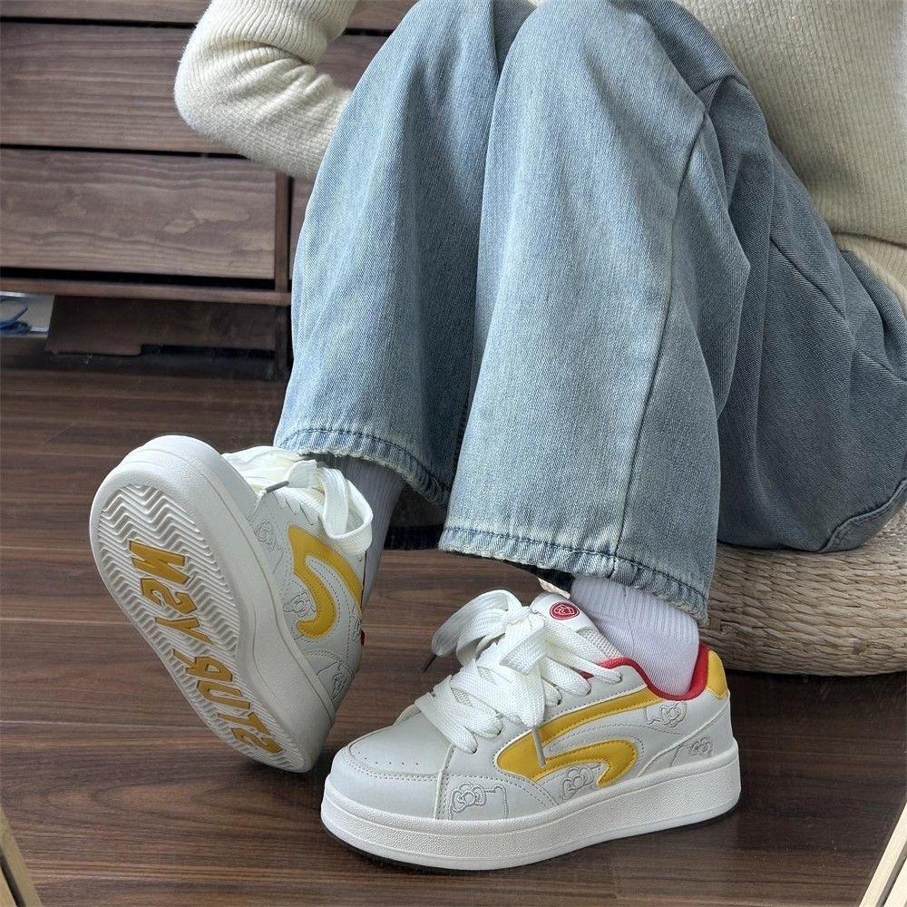 Originales Mädchenherz schwarz und pink Brotschuhe Damen ins Tide 2025 Frühling neue Board-Schuhe vielseitige lässige weiße Schuhe