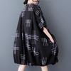 Short Sleeve Plus Size Black Vintage Plaid New In Dresses for Women Casual Loose Midi Summer Shirt Dress