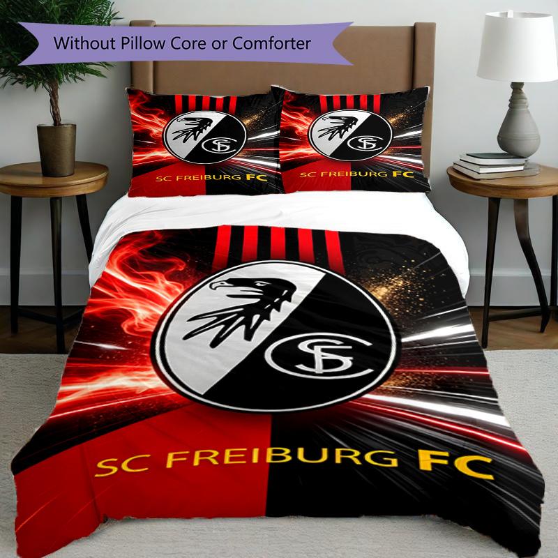 3pcs Duvet Cover Set (1*Duvet Cover + 2*Pillowcase, Without Core), SC Freiburg Print Bedding Set, Bedroom Decor, All‑Season, Birthday Gift