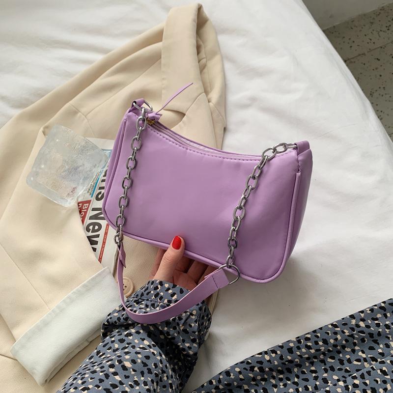 Soft Pu Leather Women Purple Underarm Bag Retro Solid Color Ladies Handbags Fashion Design Girls Small Shoulder Bags 23x7.5x14.5cm