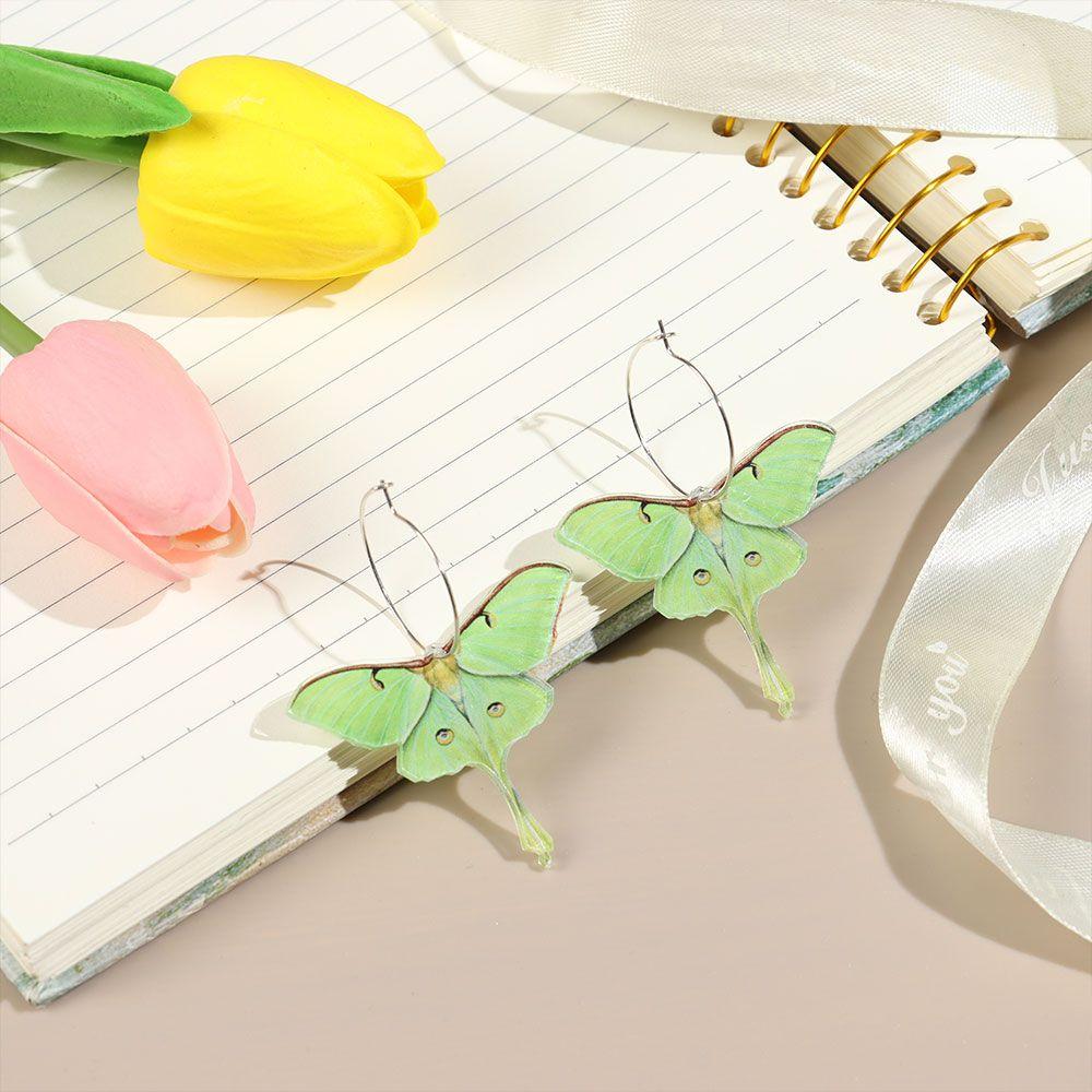 Gift Unusual Vintage Jewelry Women Girls Acrylic Green Butterfly Moth Hanging Pendants Earrings
