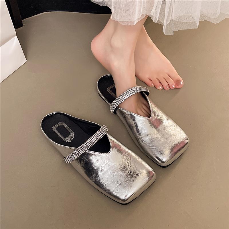 Women Mules Shoes Flats Slippers New Casual Square Toe Sandals Summer 2025 Slingback Woman Flip Flops Zapatillas Mujer