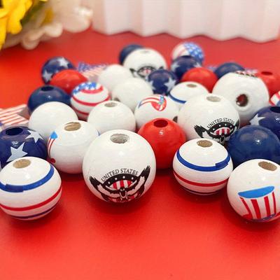 19/39pcs Wooden Material Independent Sun Red Blue White Star Banner Decorative Beads DIY Bracelet Necklace Earrings Keychain Foot Chain