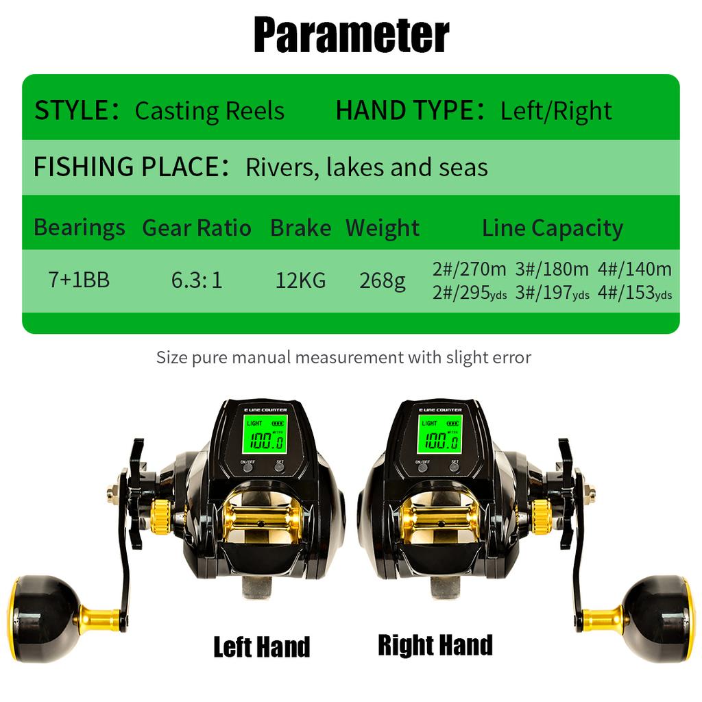 Mulinello da Pesca alla Deriva Portatile in Lega di Alluminio con Elettronica 6.3:1 Rapporto di Alta Velocità Potente 12kg di Freno con Display Digitale 7+1BB Mulinello da Spinning Mulinello da Lenza