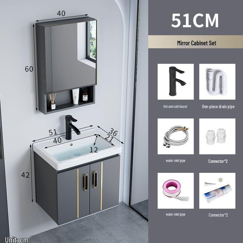 Small Wall-Mounted Bathroom Cabinet with Integrated Ceramic Washbasin