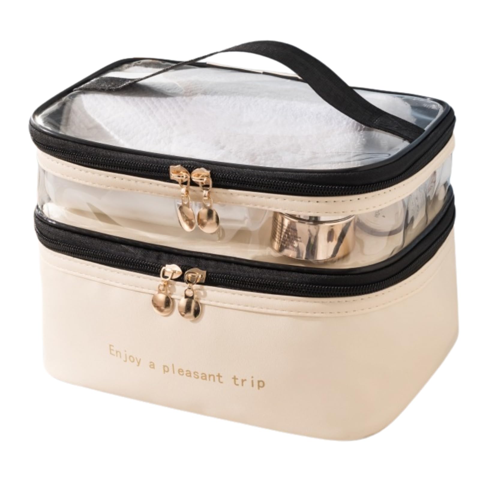 

ideamall Makeup Box, Vanity, 2-Tier Storage, Large Capacity, Perfect for Travel and Carrying Cosmetics (Ivory)