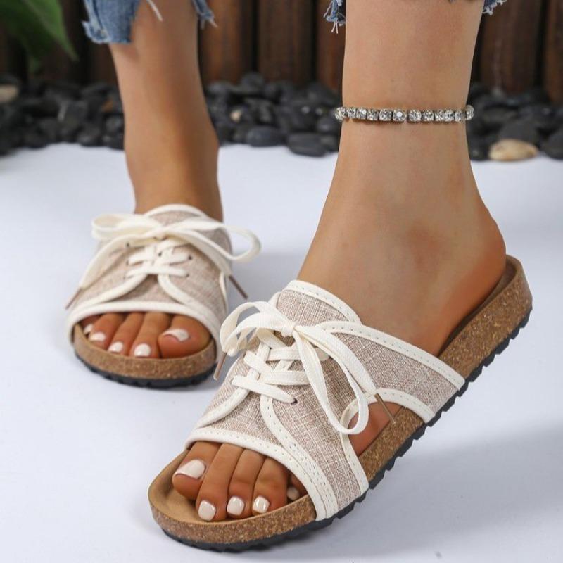 

Женские сандалии Новый стиль Модные летние сандалии на танкетке Женская обувь Повседневные шлепанцы Платформа Римские сандалии на шнуровке Zapatos De Mujer 40 бежевый