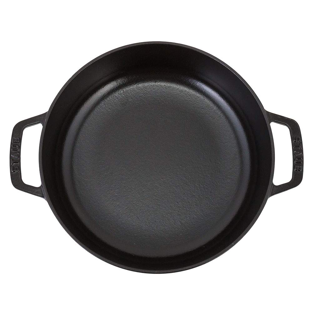 Staub Braiser Saute Pan 24cm IH Compatible Enamel Pot Pot Stylish Heat Retention Black Braiser Drop Structure Round Black [Staub Pot] Two-Handed