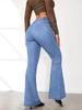 Frühling 2025 Damen High Waist Patchwork Micro-Flare Knopfleiste Slim Fit Jeans