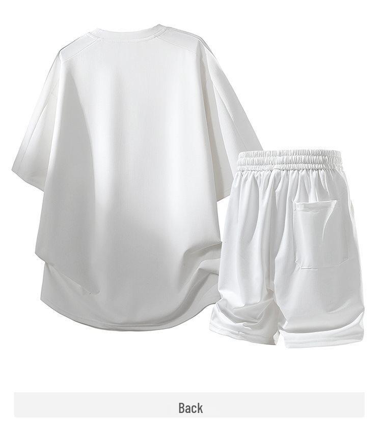 2026 Spring/Summer Men's Ice Silk Sports Suit: Short Sleeve T-shirt & Shorts Casual Two-Piece Set