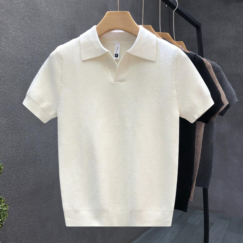Polo Stile Sartoriale, Top Morbido Traspirante a Maglia con Abbottonatura a V, Camicia Comoda per Uscite Informali ed Eventi Semi-formali