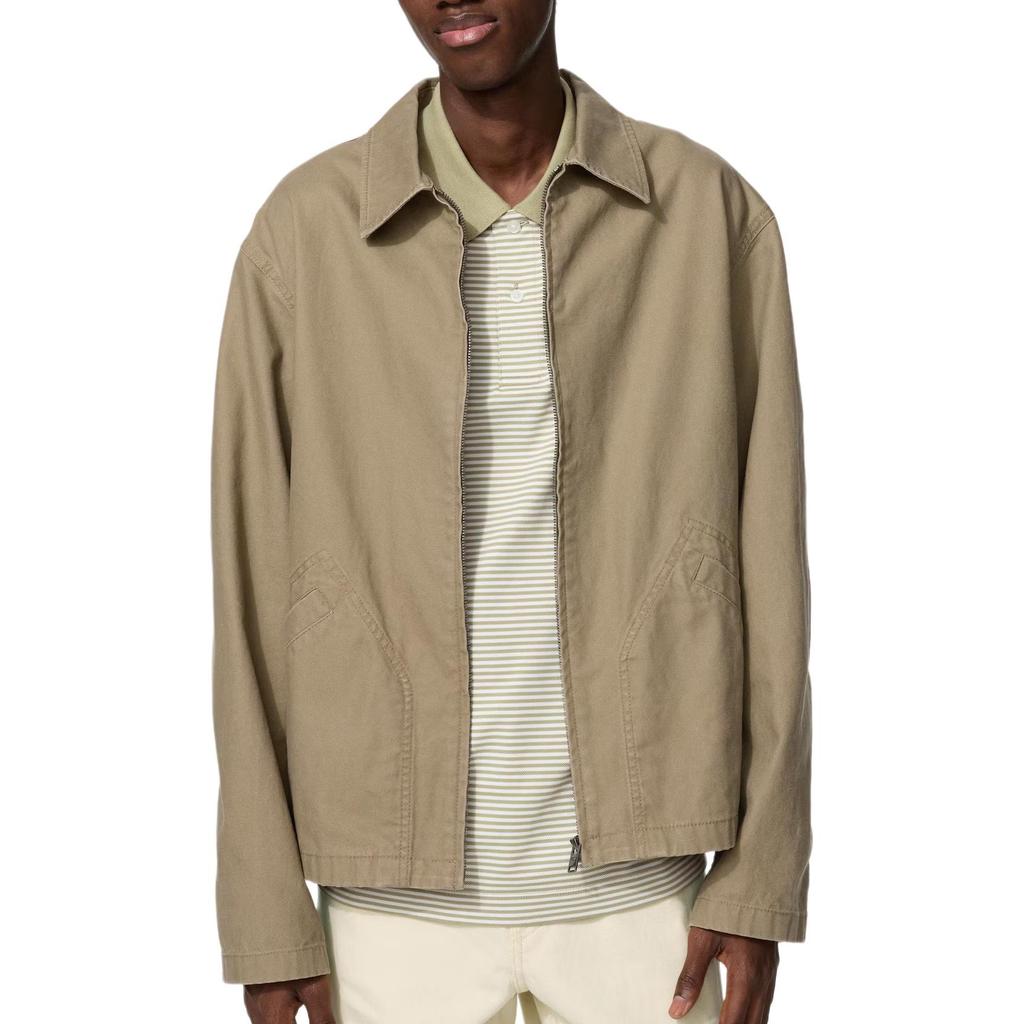 Uniqlo Solid Color Point Collar Zipper Long Sleeve Loose Jacket Men Jackets 491096-34