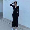 Spice Girl Style Sexy Zipper Lapel Dress Women's Autumn and Winter New Tight Inner Fit Slim Buttocks Fishtail Long Skirt