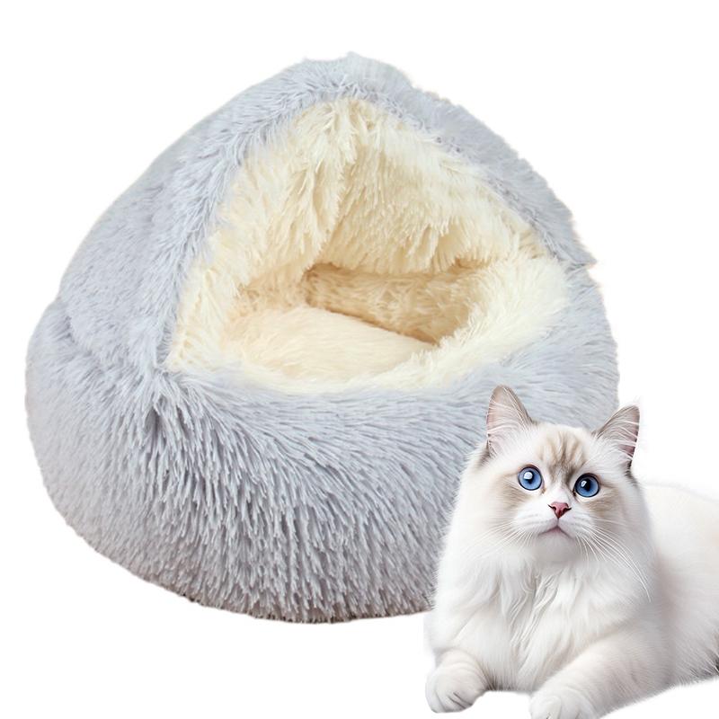 Winter Thermal Shell Cat Bed Soft Plush Pets Bed Shell-Shaped Semi-enclosed Cat Sleeping Nests For Small Dogs Kitten Bed