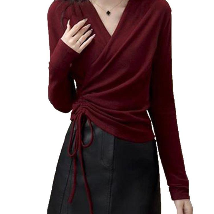 Plus Size V-Neck Long Sleeve Women's Slimming Loose Base Layer Top for Fall