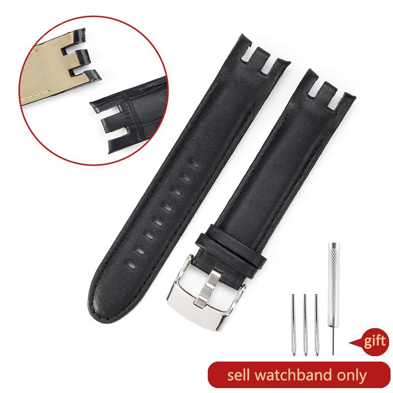 Per Orologi Swatch in Pelle di Vacchetta con Fibbia a Farfalla Accessori Morbidi Confortevoli Uomo 21mm Yrs403 412 402G Cinturini per Orologi con Interfaccia Arcuata