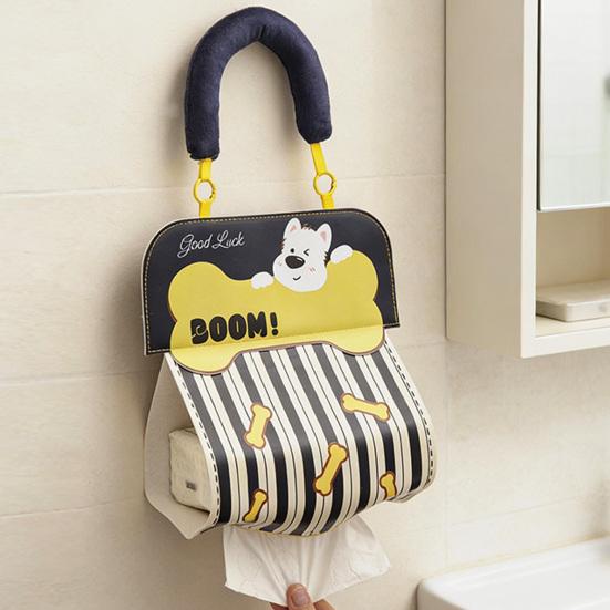 Tissue Box with Handle Waterproof PU Hanging Tissue Holder Space Saving Durable Wear-Resistant Paper Towel Dispenser for Bathroom