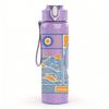 1PC Surfboard Map Art Print 750ml Color Plastic Sports Water Bottle Leakproof Flip Straw Lid Suitable for Sports Office Home Use