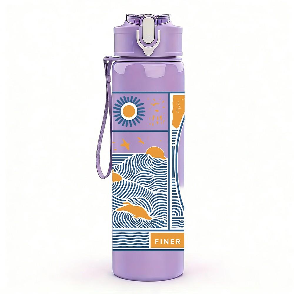 1PC Surfboard Map Art Print 750ml Color Plastic Sports Water Bottle Leakproof Flip Straw Lid Suitable for Sports Office Home Use