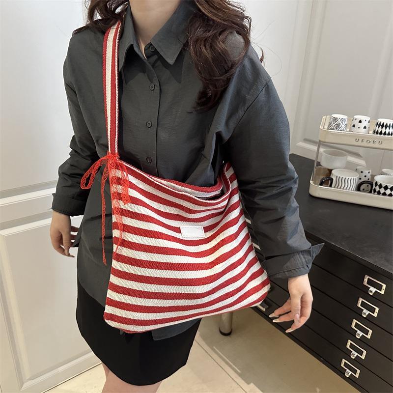 New Striped Cloth Bag Lazy Literary Style Tote Bag Student Large Capacity Casual Shoulder Armpit Bag