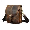 Men Genuine Crazy Horse Leather Waist Pack 7-Inch Vintage Outdoor Hip Bag with Hook Phone Camera Pouch Male Crossbody Bags