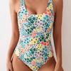 Womens Floral Print One Piece Swimsuit With Backless Design Padded Bust Slim Fit Swimming Beach Activities