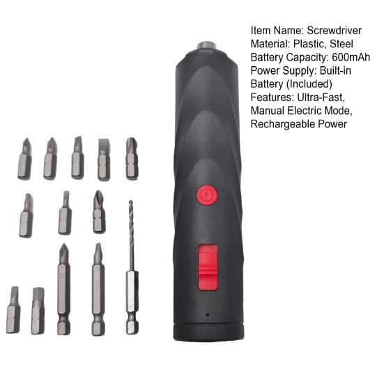 Cordless Electric Screwdriver Set Rechargeable Mini Power Tool Kit with 12 Bits Manual Electric Hybrid Mode Twist Unscrew Tool