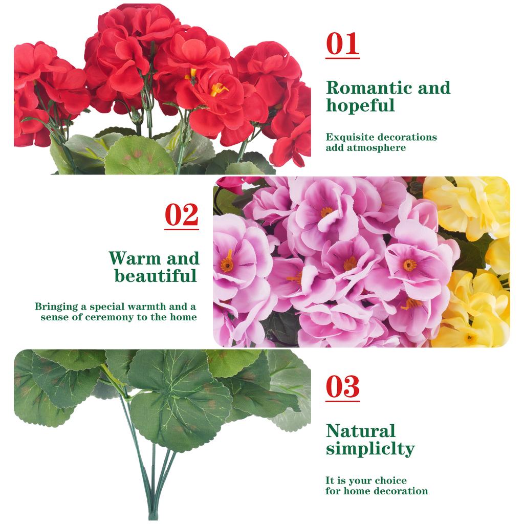 36CM 4/6Pcs Artificial Flowers Silk Begonia Bouquet Realistic Colorful Wedding Home Party Living Room Table Decoration