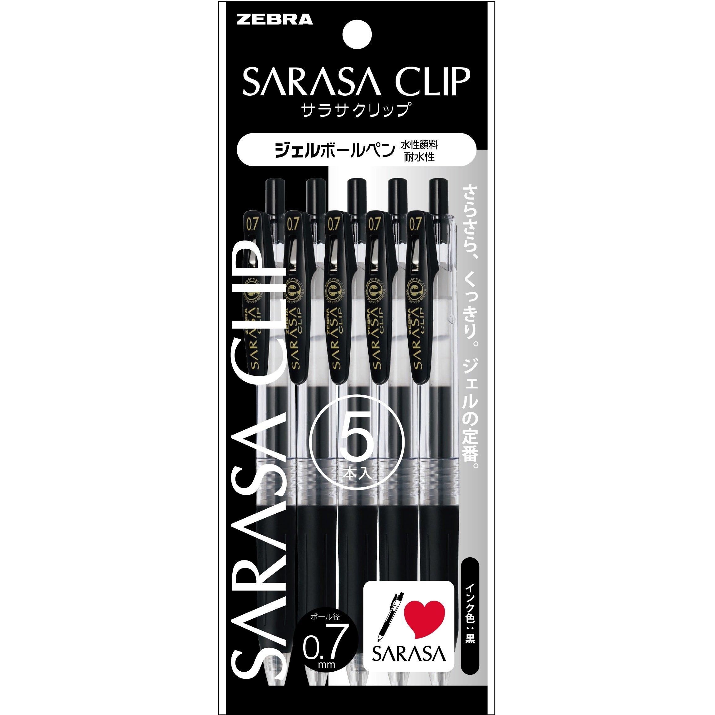 Zebra Sarasa Clip Gel Ballpoint 5 Pen, 0.7 , Black, Pens, P-JJB15-BK5