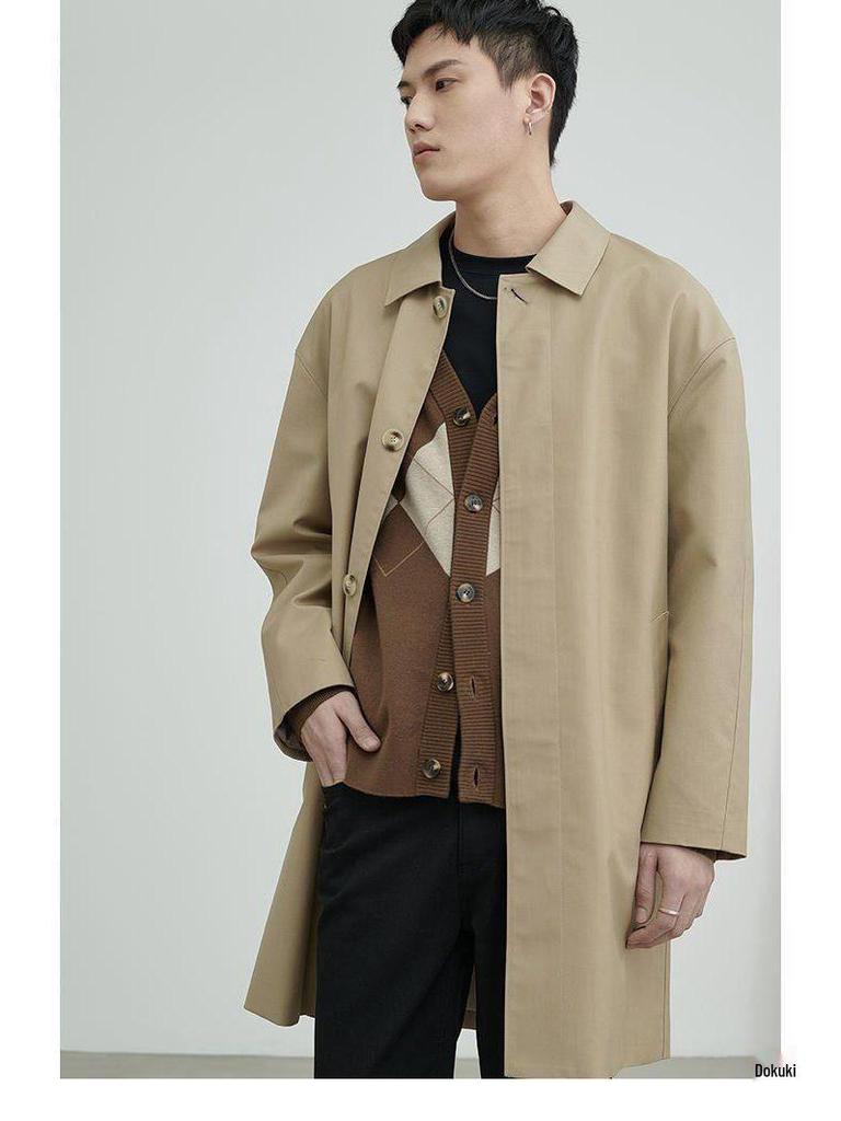 Men's Khaki Mid-Length Cityboy Trench Coat for Larger Sizes