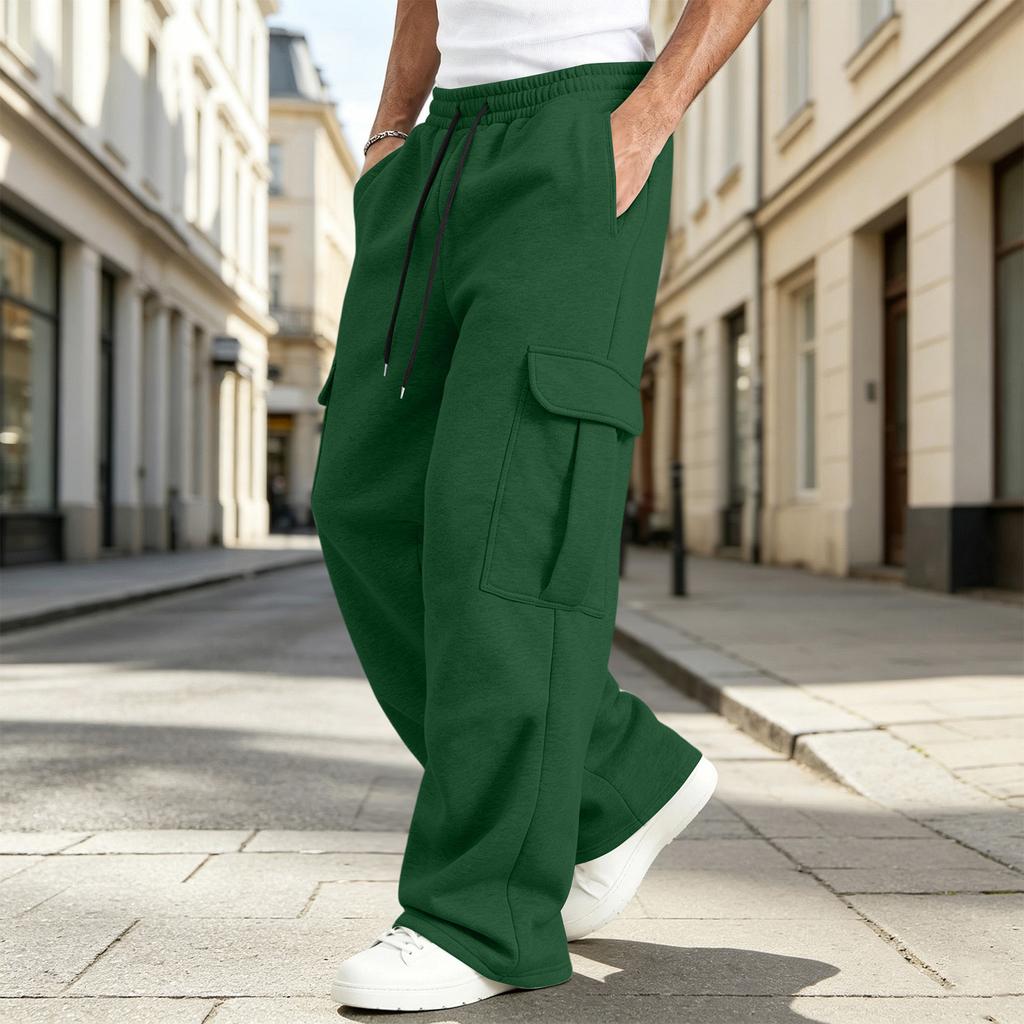Pantaloni da Jogging Cargo da Uomo Vestibilità Larga Gamba Dritta con Elastico in Vita, Pantaloni Sportivi Casual
