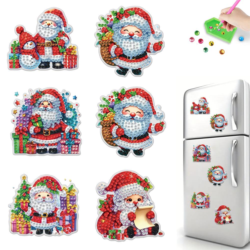 6pcs 2D Flat Xmas DIY Diamond Painting Refrigerator Magnet Special Shape Crystal Refrigerator Magnet for Home Kitchen Decoration