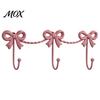 Metal Three Link Hook Iron Art Bow Triple Hook, Wall Mounted Decorative Hanger, French Relief Style Gold Organizer for Entryway Bathroom And