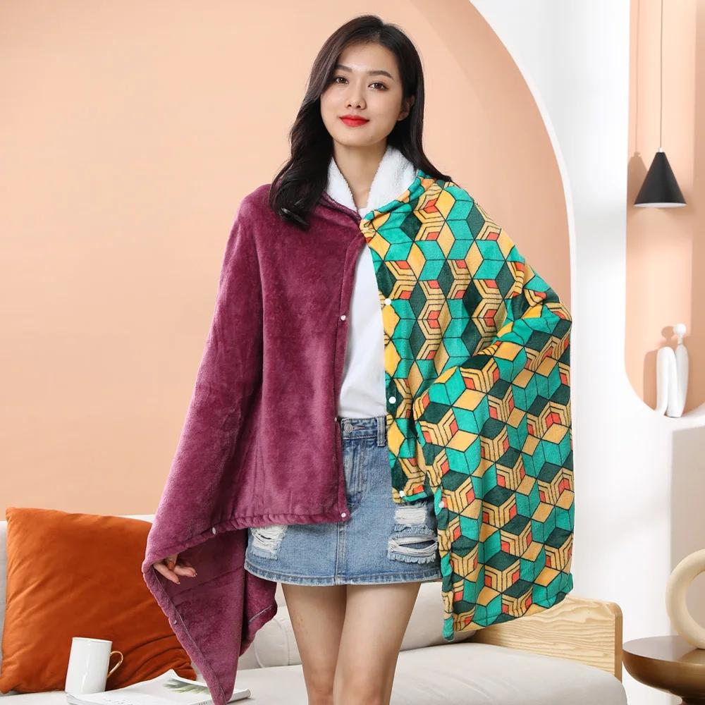 Lannel Tanjiro Nezuko Kimono Shawl Blanket Anime Print Cosplay Shinobu Zenitsu Giyuu Wear BComfortable Adult Home Loungewear Cos