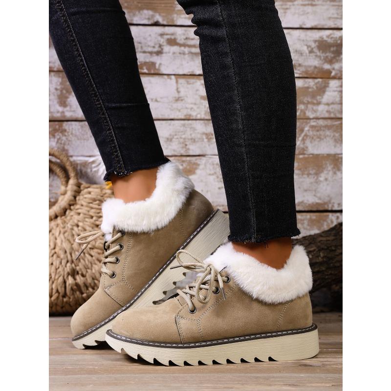 2025 New Lace-up Plush Plush Cotton Shoes Large Size Round Toe Platform Sole Warm Snow Boots for Women