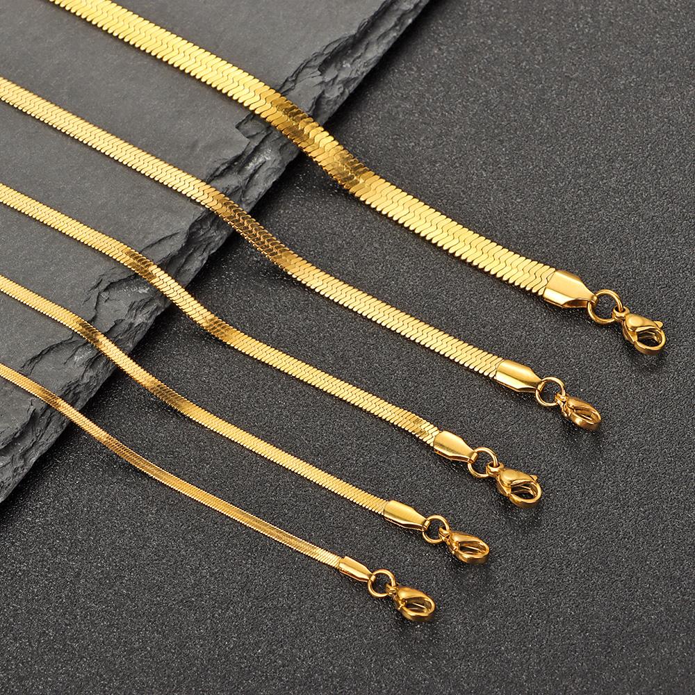 Jewelry Stainless Steel Flat Snake Chain Gold/Silver Plated Snake Link Chain Herringbone Necklace