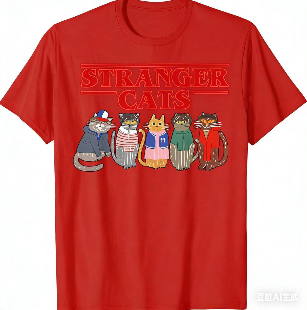 Unisex Women Oversized Crew Neck TShirt Stranger Cats Graphic Tee Characters Soft Casual Shirt for Everyday Halloween Outfits