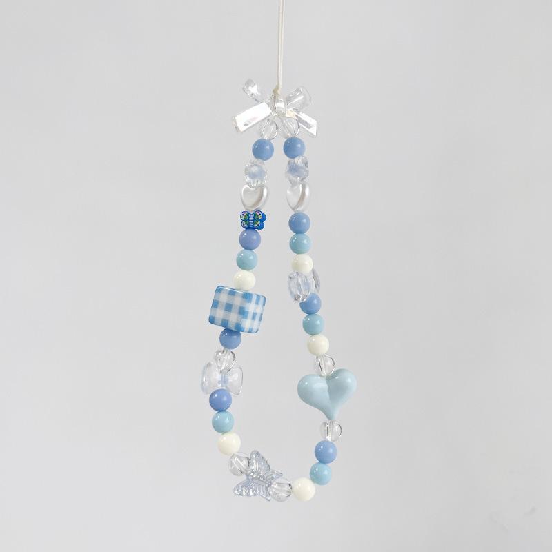Fashion Blue Series Women Phone Charm Summer Ocean Short Phone Straps for Girls Lovely Retro Schoolbag Pendant Phone Accessories