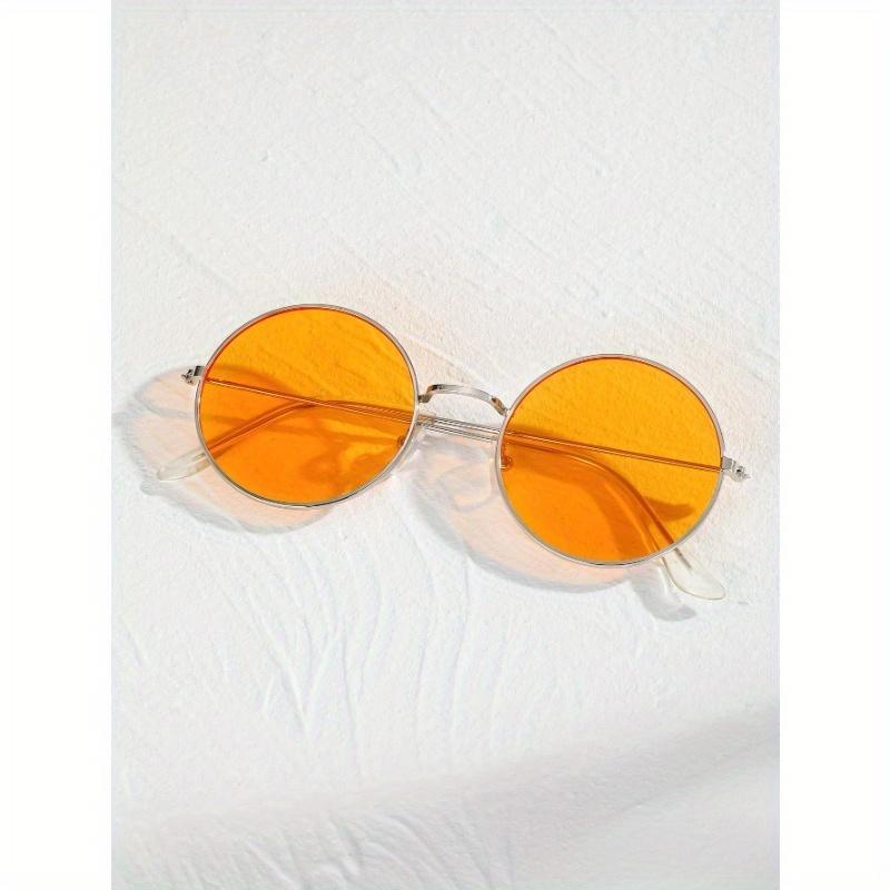 

1 пара Мужские очки круглой формы с тонированными линзами, модные очки для украшения, винтажные пляжные аксессуары, очки-шейды, фестивальные очки для летнего пляжного отдыха оранжевый